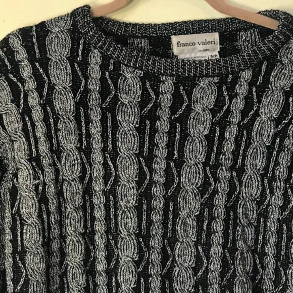 Franco Valeri Vintage 80s Cable Knit Metallic Knit Sweater Top Tunic Chunky Rare - Picture 7 of 15